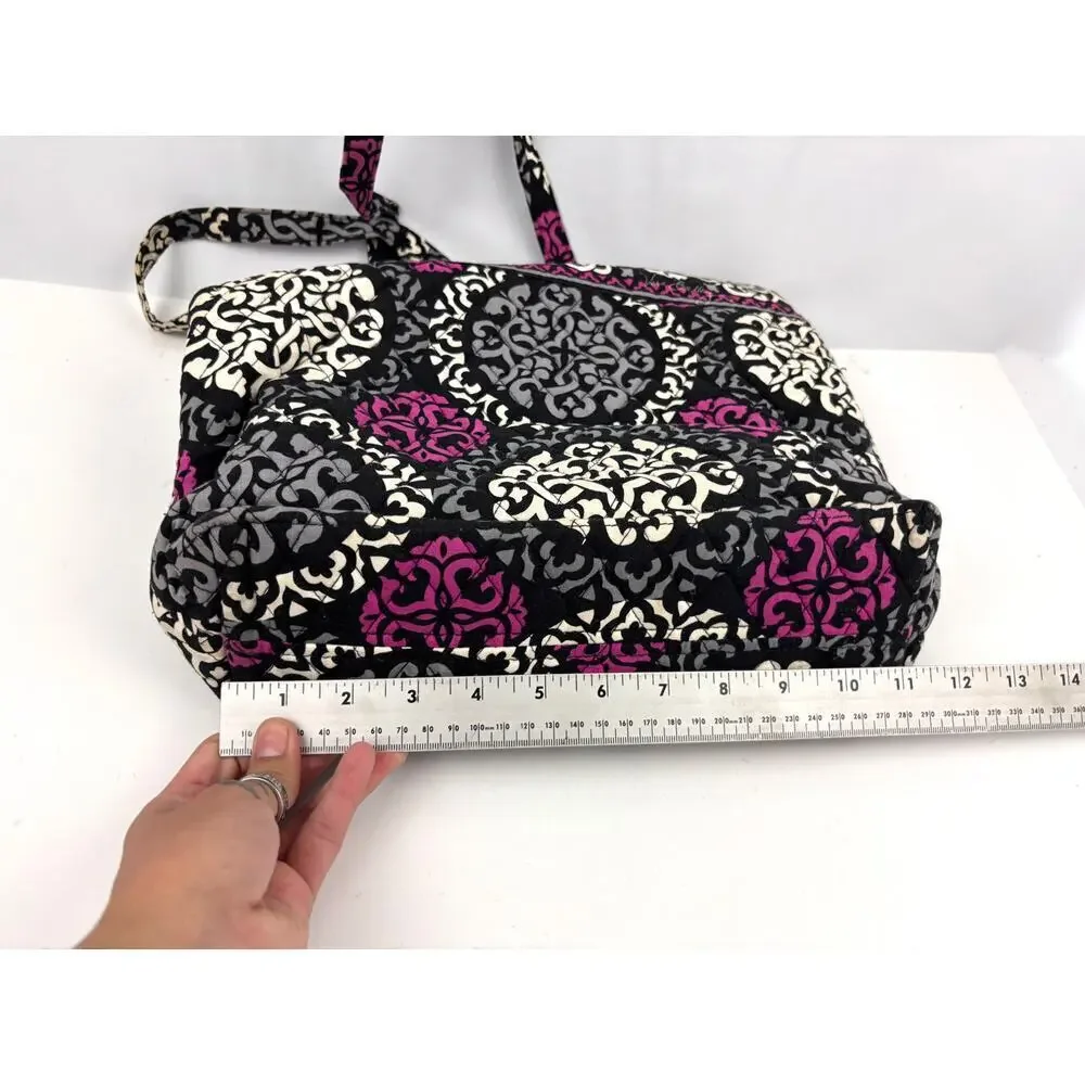 Vera Bradley Canterberry Magenta 2013‎ Tote Quilted Bag Black White READ